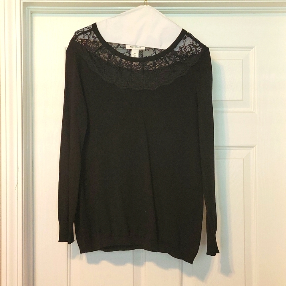 White House Black Market Black Sweater With Lace Collar Size XS